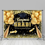 Allenjoy Congrats Grad Gold Glitter Balloon Graduation Backdrop