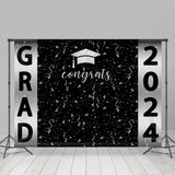 Allenjoy Congrats Silver Ribbons Black Graduation Backdrop