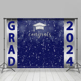 Allenjoy Congrats Silver Ribbons Blue Graduation Backdrop