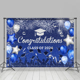 Allenjoy Congratulations Blue Silver Graduation Backdrop