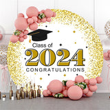 Allenjoy Congratulations Gold White Round Graduation Backdrop