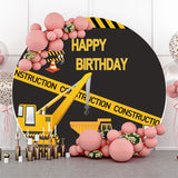 Allenjoy Construction Truck Happy Birthday Round Backdrop