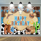 Allenjoy Cowboy Treasure Blue Venture Happy Birthday Backdrop