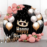 Allenjoy Crown Balloon Black Birthday Party Round Backdrop