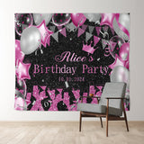 Allenjoy Custom Balloon Goblet Black Pink Birthday Backdrop