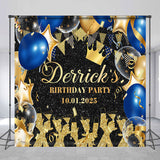 Allenjoy Custom Black Gold Blue Balloon Birthday Backdrop