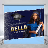 Allenjoy Custom Blue Paper Slit Glitter Graduation Backdrop