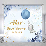 Allenjoy Custom Elephant Blue Flowers Baby Shower Backdrop