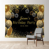 Allenjoy Custom Glitter Gold Balloon Spark Birthday Backdrop