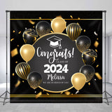 Allenjoy Custom Gold Black Balloon Ribbon Graduation Backdrop