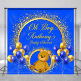 Allenjoy Custom Gold Blue Balloon Bear Baby Shower Backdrop