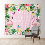 Allenjoy Custom Hawaiian Flamingo Monstera Birthday Backdrop