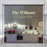 Allenjoy Custom Name Brick Wall Cabinet Christmas Backdrop