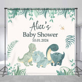 Allenjoy Custom Name Dinosaur Green Baby Shower Backdrop