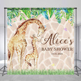 Allenjoy Custom Name Giraffe Monstera Baby Shower Backdrop