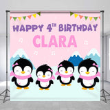 Allenjoy Custom Name Penguin 4Th Birthday Backdrop Girl