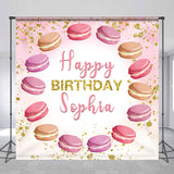 Allenjoy Custom Name Pink Macarons Happy Birthday Backdrop