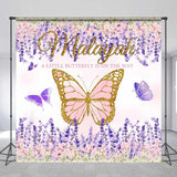 Allenjoy Custom Name Purple Butterfly Baby Shower Backdrop