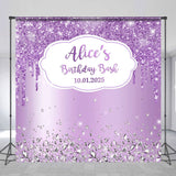 Allenjoy Custom Name Purple Glitter Diamond Birthday Backdrop