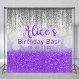 Allenjoy Custom Name Purple Silver Glitter Birthday Backdrop