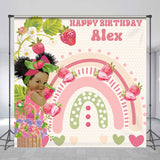 Allenjoy Custom Name Rainbow Strawberry Birthday Backdrop