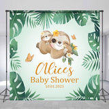 Allenjoy Custom Name Sloth Monstera Baby Shower Backdrop