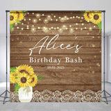 Allenjoy Custom Name Wood Lace Sunflower Birthday Backdrop