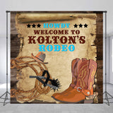 Allenjoy Custom Name Wood Western Cowboy Birthday Backdrop