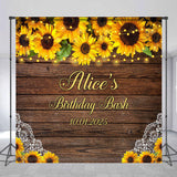 Allenjoy Custom Name Wooden Sunflowers Birthday Backdrop