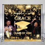 Allenjoy Custom Photo Congratulation Gold Graduation Backdrop