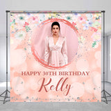 Allenjoy Custom Photo Pink Flowers 30Th Birthday Backdrop