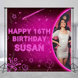 Allenjoy Custom Photo Pink Glitter 16Th Birthday Backdrop