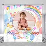 Allenjoy Custom Photo Rainbow Butterfly 3Rd Birthday Backdrop