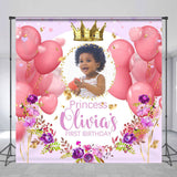 Allenjoy Custom Pink Balloons Princess Birthday Backdrop With Photo