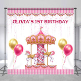 Allenjoy Custom Pink Carousel Balloon 1St Birthday Backdrop