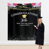 Allenjoy Custom Pink Flower Graduation Backdrop Banner