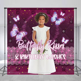 Allenjoy Custom Purple Butterfly Kisses Birthday Backdrop