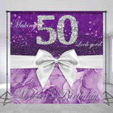 Allenjoy Custom Purple Glitter Diamond 50Th Birthday Backdrop