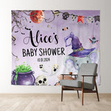 Allenjoy Custom Purple Halloween Elephant Baby Shower Backdrop