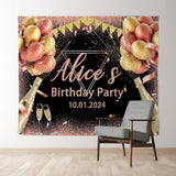 Allenjoy Custom Red Gold Balloon Glitter Birthday Backdrop