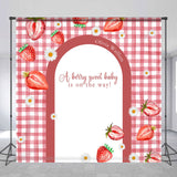 Allenjoy Custom Red Strawberry Plaid Baby Shower Backdrop