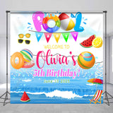 Allenjoy Custom Summer Pool Party Girl Birthday Backdrop