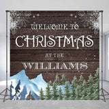 Allenjoy Custom Wooden Snowy Pine Family Christmas Backdrop