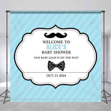 Allenjoy Customized Name Blue Moustache Baby Shower Backdrop