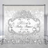 Allenjoy Customized Name Diamond Silver Baby Shower Backdrop