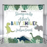 Allenjoy Customized Name Green Dinosaur Baby Shower Backdrop