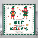 Allenjoy Customized Name Green Elf Gender Reveal Backdrop