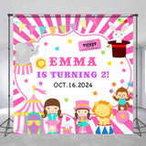 Allenjoy Customized Name Pink Circus Animal Birthday Backdrop