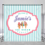 Allenjoy Customized Name Stripes Ice Cream Birthday Backdrop