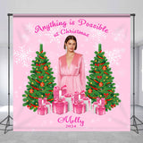 Allenjoy Customized Photo Pink Christmas Tree Gift Backdrop